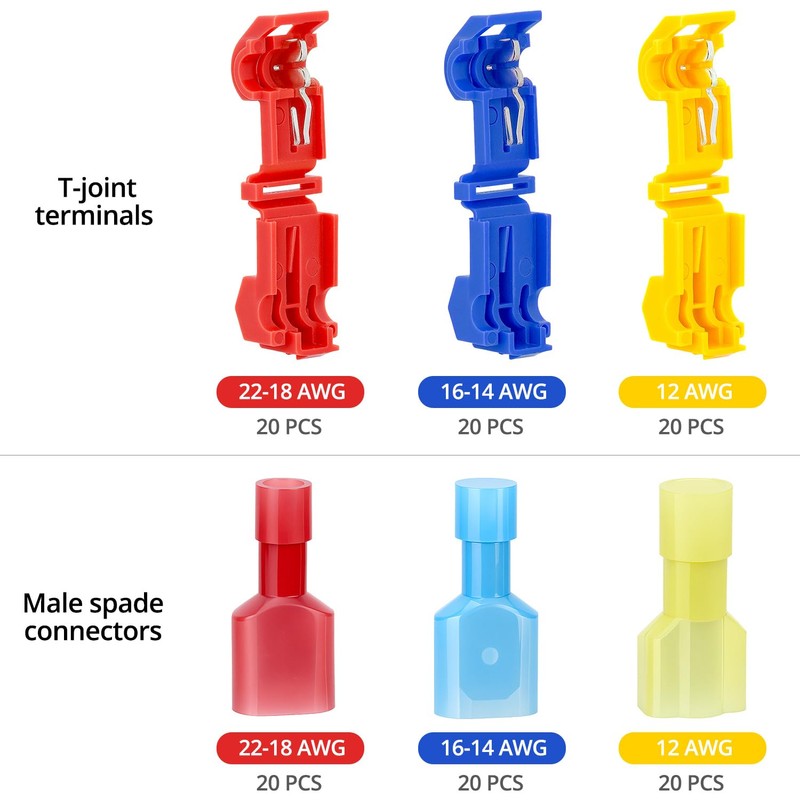 QWORK® 120pcs T-Tap Wire Terminals Kit, T-Tap Electrical Connectors, Spade