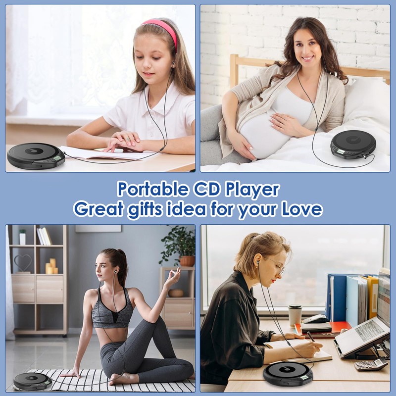 Gueray CD Player Portable CD Dsicman: with Earphones for Car