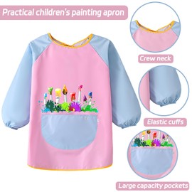 LECTNORE Kids Painting Apron Waterproof Painting Apron Long Sleeve for Kids Children's Art Smock with Pockets for Painting Cooking Eating（Style 1）