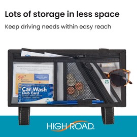High Road Car Visor Organizer with Secure Zip Pockets, Sunglasses Holder and Clear Registration and Insurance Pocket - Heavy Duty Straps Fit Most Car, SUV and Truck Visors