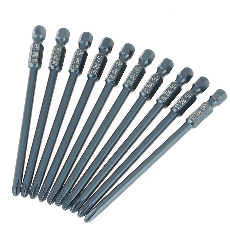 10pcs S2 Steel Cross Head PH2 Screwdriver Bits Set 1/4inch