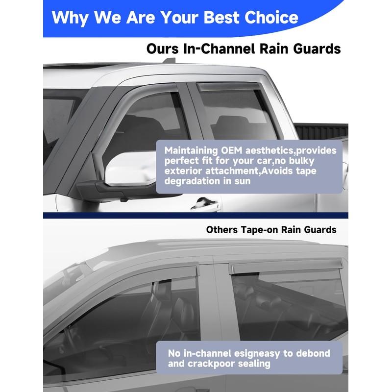 Breejoy in-Channel Window Rain Guards Fit for Toyota Tundra 2022