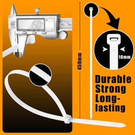 WISLIGHT White Cable Ties Ultra Heavy Duty 200 Pounds Tensile Strength 18 Inch x0.39 Inch 100 pcs, for indoor and outdoor use, Industrial Multi-Purpose UV Resistant, Wide and Thick Zip Ties