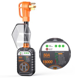 GEARGO 𝟑𝐫𝐝-𝐆𝐞𝐧 RV Surge Protector 50 Amp, Latest 18000J Surge Protection RV Circuit Analyzer, RV Adapter Plug for Camper with Waterpoof Cover, Plug and Play（Orange）