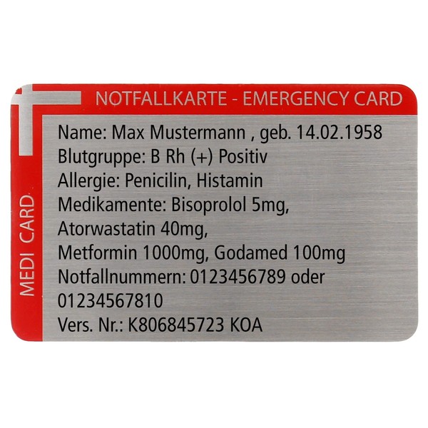 Lantelme 7910 Emergency Card Personalised Stainless Steel Emergency ID First