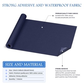 KING MOUNTAIN Canvas Iron on Patch,12"×60",Waterproof 100% Cotton Fabric Repair Patch,Used for Various Sofa,Tent,Clothes,Seats,Suitcases (Dark Blue,Waterproof)