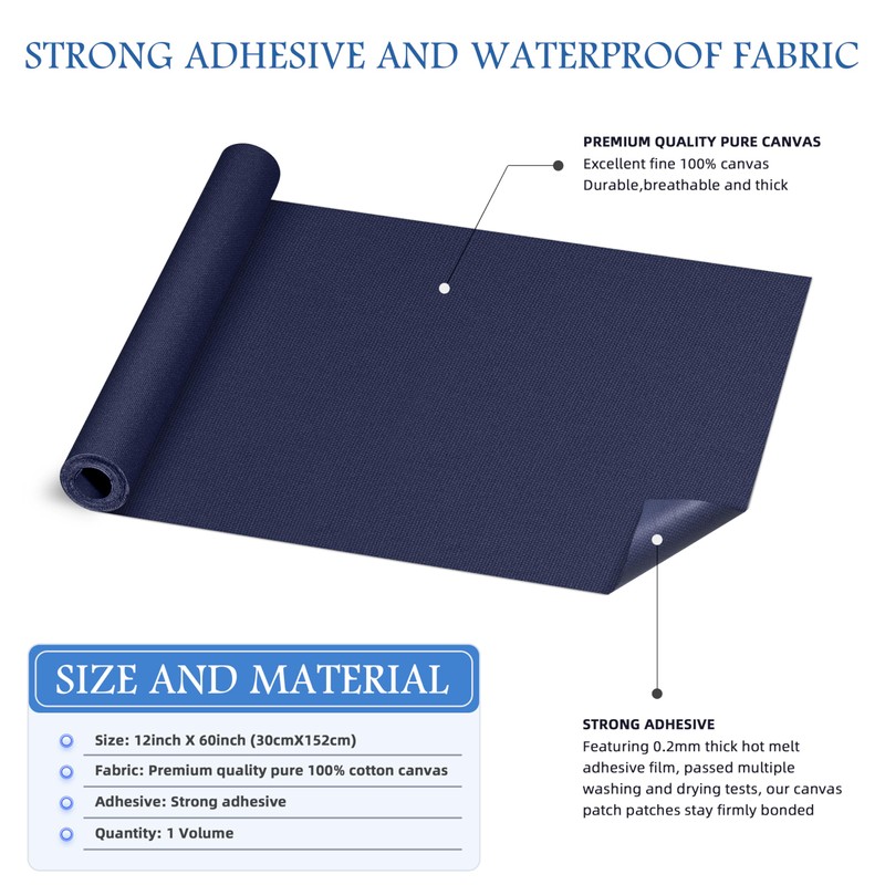 KING MOUNTAIN Canvas Iron on Patch,12"×60",Waterproof 100% Cotton Fabric Repair