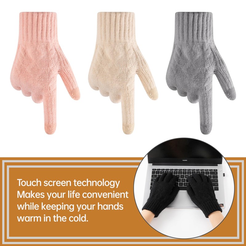 Bodvera 4 Pairs Womens Winter Gloves with Touchscreen Fingers Knit