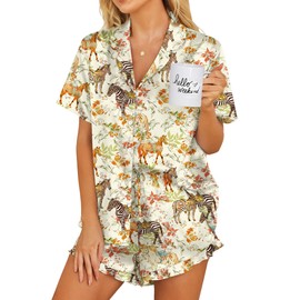 Ekouaer Silk Pajamas Womens Short Sleeve Sleepwear 2 Piece Satin Pjs Shorts Set Button Down Loungewear Zebra Collection Medium