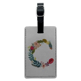 Letter C Floral Monogram Initial Rectangle Leather Luggage Card Carry-On ID Tag