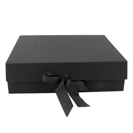 Cosmetics Packaging Box Pure Color Collapsible Gift Box with Lid Ribbon for Perfume 12.2 X 10.6 X 3.5 Inch Black