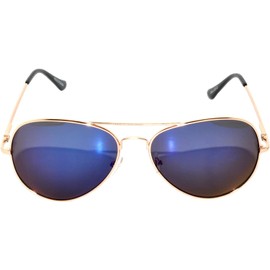 OWL Aviator Sunglasses Gold Metal Frame Blue Mirror Lens Spring Hinge