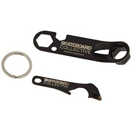 Skateboard Tune Up Kit by Collective, Universal Skate Tool With Kingpin, Axle Nut & Hardware Wrenches, Bottle Opener, Griptape Blade & Phillips Screwdriver, Also Includes Keychain Can Tool