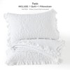 HORIMOTE HOME White Ruffled Quilt Twin Size, Stone-Washed Microfiber Lightweight
