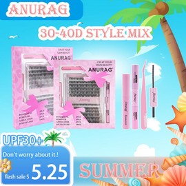 ANURAG DIY Cluster Eyelash Extension Kit, 240Pcs Eyelash String Eyelash Extensions 9-17mm, Eyelash Bonding and Sealing, Eyelash Tweezers, Eyelash Remover At Home Makeup Eyelash Extensions Cosmetics，makeup gentle  storage tweezer waterproof  eyelashes ext