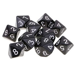 10PCS Polyhedral D10 Dice Acrylic 10 Sided Game Dice for RPG MTG DND Dice Table Games (Black)