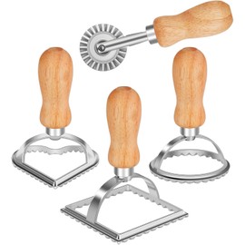 WSTELHH Ravioli Stamp Set, Ravioli Maker Cutter Stamp, Ravioli Stamp Maker Cutter with Roller Wheel Set, Pasta Press Round & Square & Heart Shape Ravioli Mold, 3 Set and Cutter（4pc）
