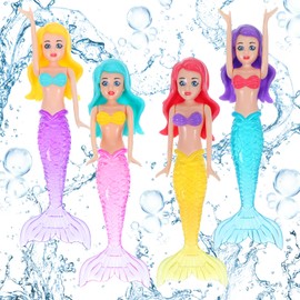 Lnngub 4 Pieces Mermaid Dive Toys, Mermaid Bath Toys Dive Mermaids Underwater Diving Pool Toys Swimming Pool Games Colorful Bath Toys for Toddlers Kids Girls Children Gifts