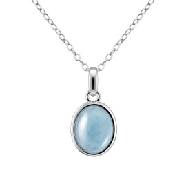 Franki Baker Oval Genuine Aquamarine Gemstone & 925 Sterling Silver Pendant Necklace. Chain length: 50cm
