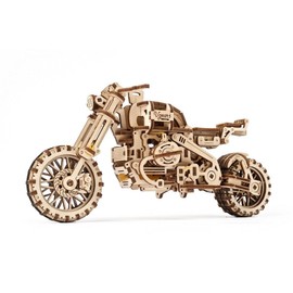 UGEARS Motorcycle with Sidecar 3D Puzzles - UGR-10 Motorcycle Scrambler Wooden Model Kits for Adults to Build - Retro Design Sidecar Motorbike Model Kit with Band Motor