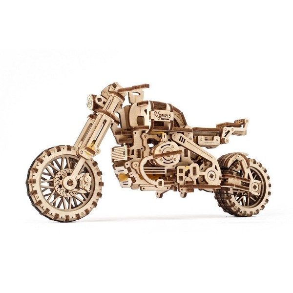 UGEARS Motorcycle with Sidecar 3D Puzzles - UGR-10 Motorcycle Scrambler Wooden Model Kits for Adults to Build - Retro Design Sidecar Motorbike Model Kit with Band Motor