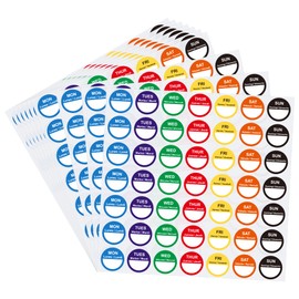 Hycodest 490 Labels Days of The Week Stickers 7 Colours 1 inch Kitchen Day Dots Circular Full Week Day Dots Food Labels