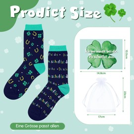 Otuuz Lucky Gift Set Including Du Schaffst Das Glückssocken Funny Socks Four Leaf Clover Postcard Organza Bag Du Schaffst Das Geschenk Viel Glück Gifts Lucky Charm for Exam, as shown in the picture