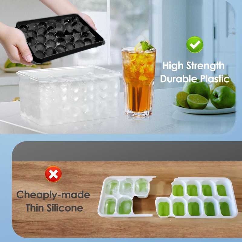 WIBIMEN Ice Cube Tray with Lid and Bin - Round