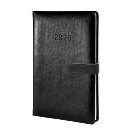 Chronoplan 50815 Book Calendar 2025 (Diary A5 (140 x 215 mm), Hardcover Made of High-Quality Imitation Leather, Daily Planner, 1 Day on 1 Page, with Magnetic Closure, Pen Holder) Black