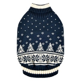 Puppia Nevis Winter Turtleneck Knit Shirts Snow Forest Pattern for Small and Medium Dogs, Navy, Large