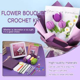 JAUYING Crochet Kit for Beginners, Flowers Crochet Starter Kit with Step-by-Step Video Tutorials, Soft Yarn, Instructions, Beginner Crochet Kit for Adults, Knitting Kit DIY Tulip Bouquet Crafts