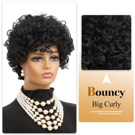 Short Curly Wigs for Black Women Pixie Cut Wig Short Curly Bob Wigs for Black Women Short Curly Wig with Bangs Synthetic Afro Wig Black Short Curly Wigs for African American Women (Natural Black)