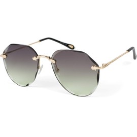 styleBREAKER Women's Rimless Pilot Sunglasses, Gold/Grey/Green
