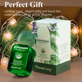 Flower Say Peppermint Essential Oil for Diffuser, USDA Organic Mint Oil for Hair Growth, 100% Pure Peppermint Oil for Skin, Aromatherapy, Candle Making & Garden Care-30ml
