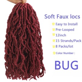 8 Packs Short Faux Locs Crochet Hair 120 Strands 12Inch Soft Locs wavy Dreadlocks Crochet Braids Natural Black Pre-Looped Crochet Hair for Women (BUG, 12 Inch (Pack of 8))