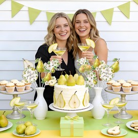 Fangleland 24PCS The Perfect Pear Party Centerpiece Sticks, Double-Sided Pear Fruit Table Toppers, Green White Table Decorations for Bridal Shower Engagement Twins Baby Shower Party Supplies