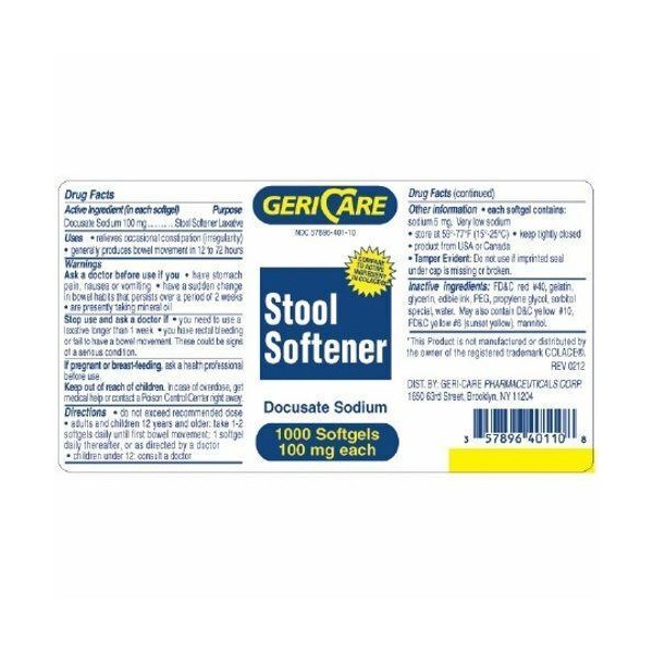 Stool Softener Geri-Care  Softgel 1;000 per Bottle 100