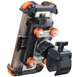 JOYROOM Motorcycle Phone Mount Holder - [Dual Vibration Dampener] 150mph Anti-Shock Phone Holder for Motorcycle [Upgrade Metal Handlebar Clamp] - Bike Phone Holder Mount for 4.7-7" Phones Orange
