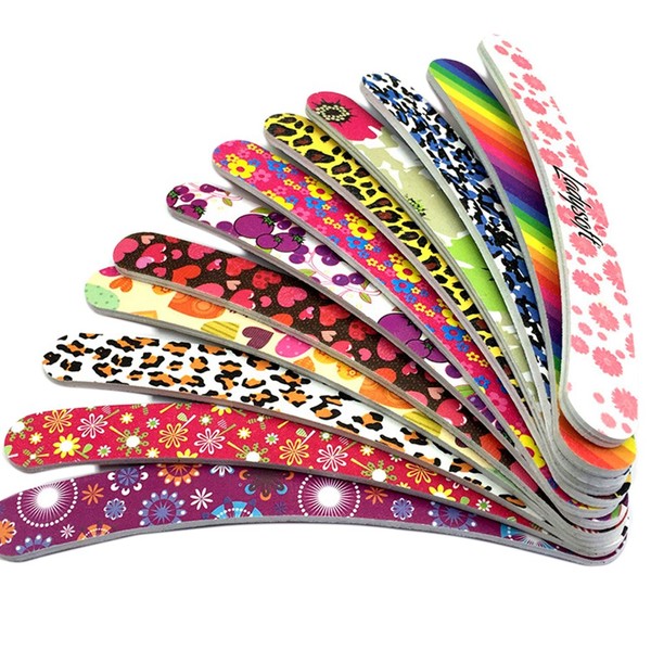 HugeDE 10 Pcs Professional Double Sided Floral Nail Files Buffers Curved Emery Board Nail Tools