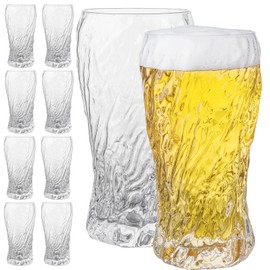 wookgreat Tall Beer Glasses, Set of 8 Hammered Glass Cups, highball glasses, 17oz Tumbler Drinking Glass Set, Cocktail Drinking Glasses, Water Cups, Bar Glassware, Juice, Iced Tea, Margarita