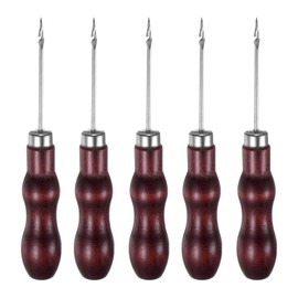 sourcing map 5pcs Handwork Sewing Awl Double Gourd Hook Head Awl Leather Punch Hole Tool with Wooden Handle Scratch for Broken Wire Drilling Stitching Repair and DIY Handmade, Rosewood Color