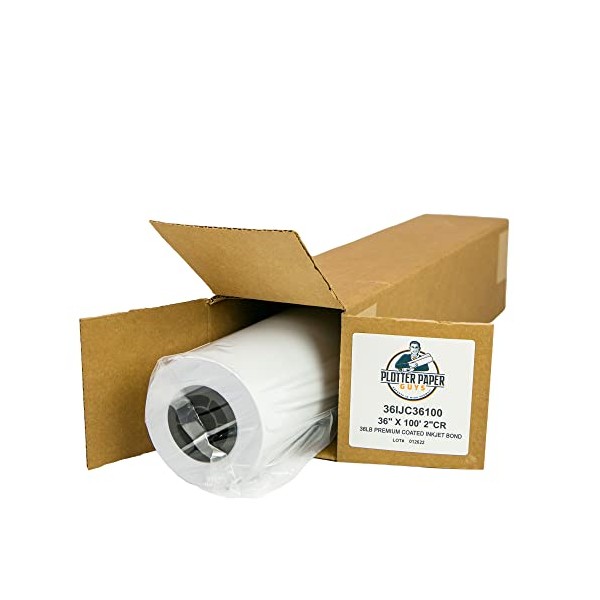 Plotter Paper Guys 36lb Heavyweight Coated Bond Paper, 36''x100', 2''