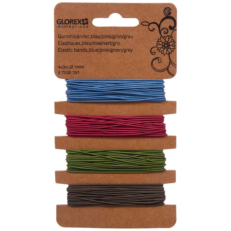 Elastici, 4 x 3 m; Ø 1 mm blu/rosa/verde/grigio