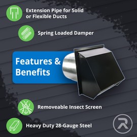 RDP Hooded Wall Vent with Screen and Damper (8 Inch, Brown)