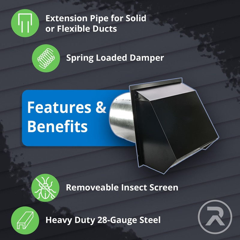 RDP Hooded Wall Vent with Screen and Damper (8 Inch,