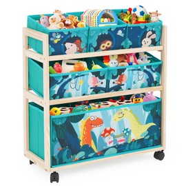 Jomifin Kids Toy Organizer with Wheels for Boys Girls, 6 Storage Bins Large Storage Capacity Best Toy Storage Solution for Playroom, Nursery