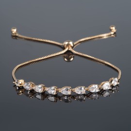 ZAVANA Adjustable Gold Bracelets for Womens. Bracelet for Women with Clear Cubic Zirconia Stones. Delicate Gold Bracelet for Women with Adjustable Bead Fastening.