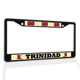 Fastasticdeals Metal Insert License Plate Frame Trinidad Flag and Map Weatherproof Car Accessories Black 2 Holes Solid Insert