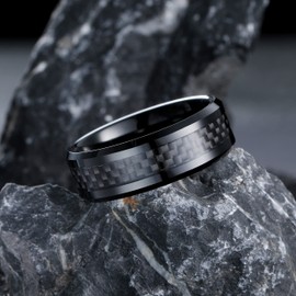 King Will GENTLEMAN 8mm Black Carbon Fiber Inlay Tungsten Carbide Ring Polished Finish Edges Comfort Fit11.5