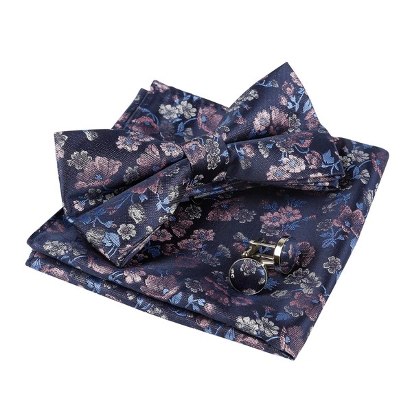 Alizeal Mens Floral Pattern Pre-tied Bow Tie, Pocket Square and